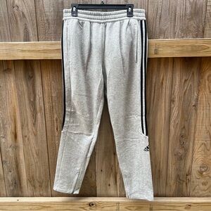Adidas Men’s Light Gray Joggers with Black Stripes